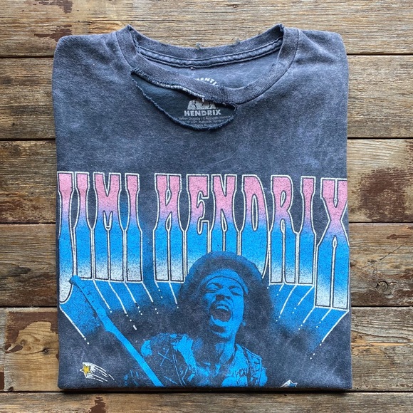 Jimi Hendrix Tops - Jimi Hendrix Oversized Destroyed Acid Wash Experience Festival Graphic Band Tee